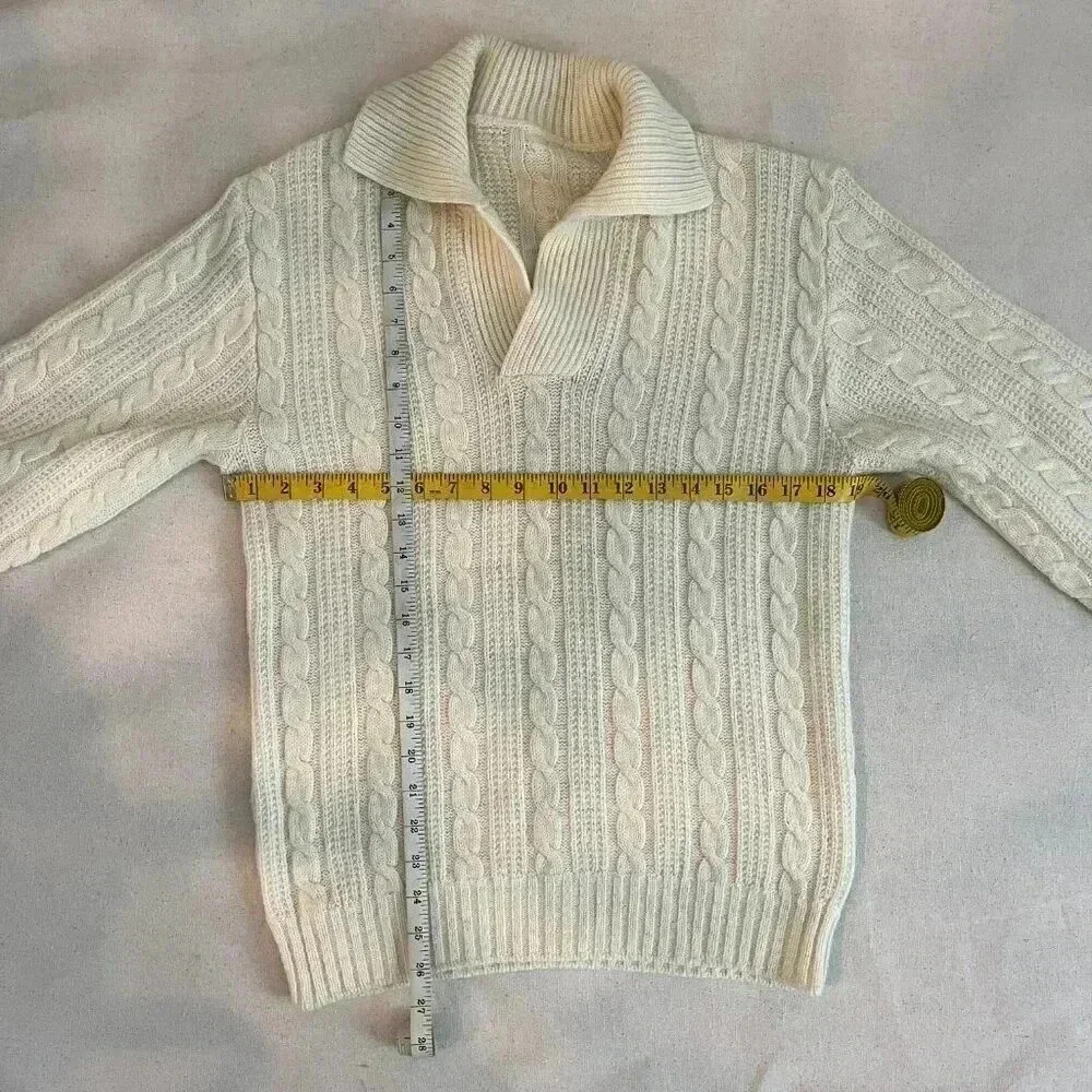 Vintage | Cableknit Collared Pullover Sweater - Cream / Sz M - Picture 7 of 8